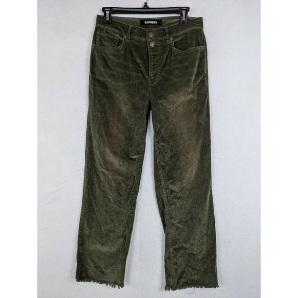 Express stretch crop high rise Women Olive Green Corduroy Pants Size 6 - Picture 1 of 10